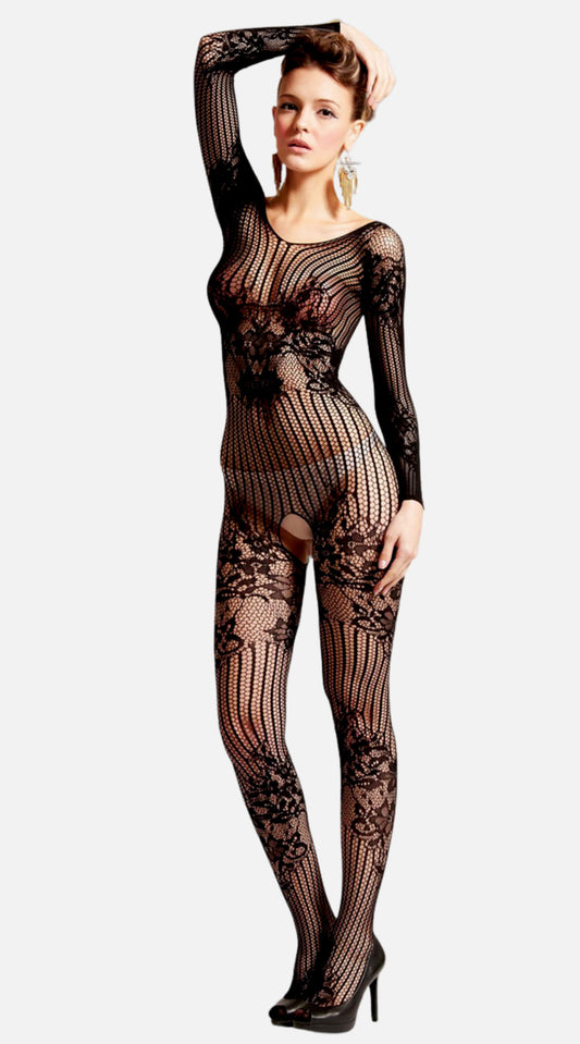 Floral Lace Crotchless Bodystocking - My Voguish