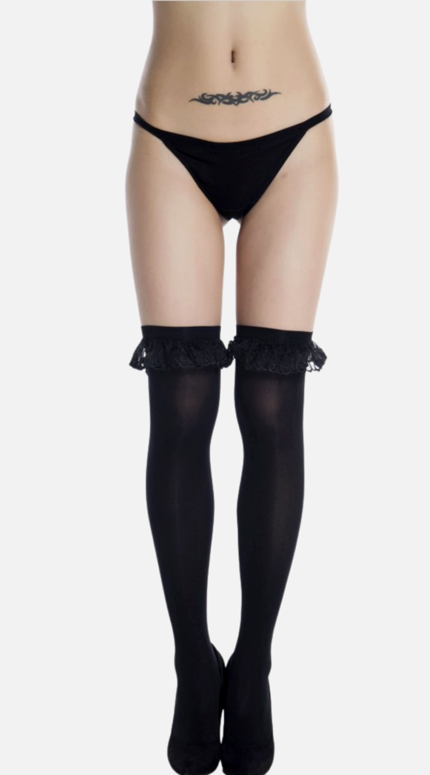 Ruffle Top Seamed Hold-Ups with Spider - My Voguish